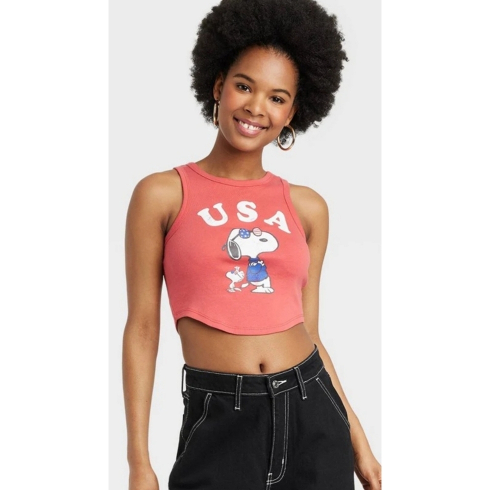 NEW Grayson Threads Peanuts USA Graphic Crop Top Tank Top